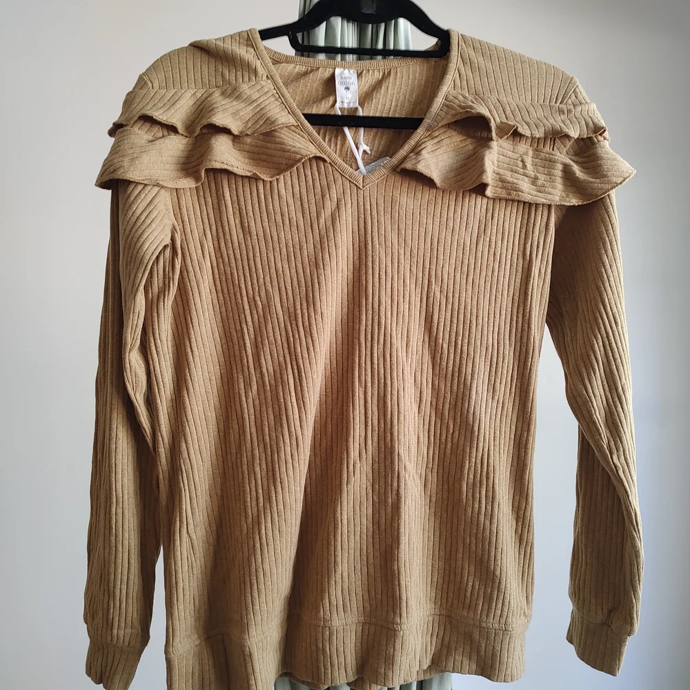 Ruffled V-Neck Ribbed Sweater - Picture 1 of 4